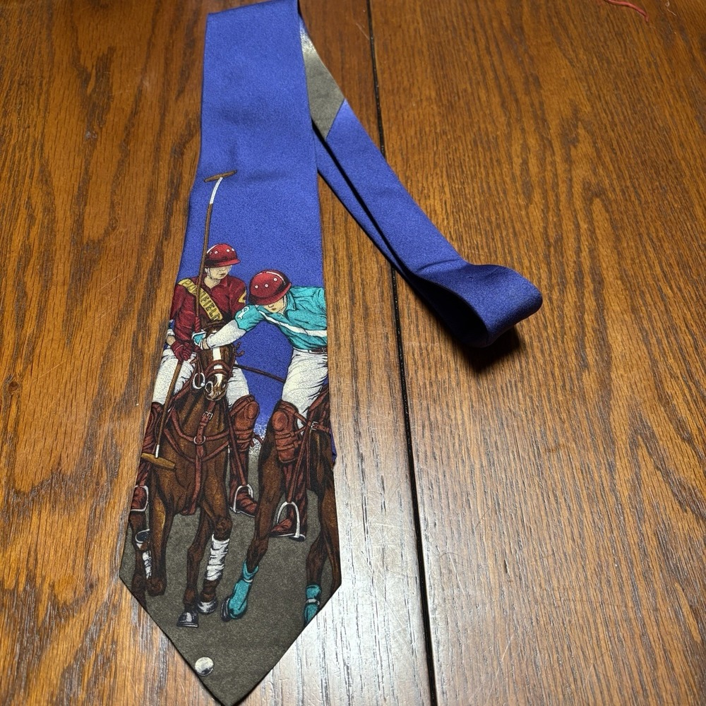 Vintage Polo By Ralph Lauren Handmade Silk Necktie Equestrian Large Print - Picture 1 of 5